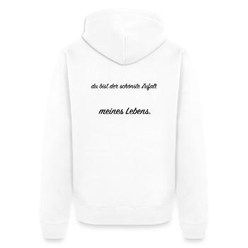 du bist der schönste Zufall des Lebens - Unisex Premium Bio Zip Hoodie - Weiß - Hinten - Thijin (182cm)
