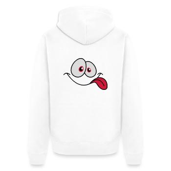 Visage comique souriant Langue froide qui dépasse - Veste à capuche bio Premium Unisexe - blanc - Dos - Thijin (182cm)