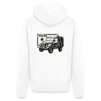 GAZ 69 Russischer Jeep - Unisex Premium Bio Zip Hoodie - Weiß - Hinten - Thijin (182cm)