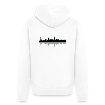 Skyline Bielefeld - Unisex Premium Bio Zip Hoodie - Weiß - Hinten - Thijin (182cm)
