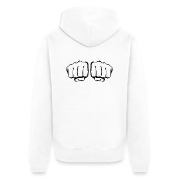 two fists - Unisex Premium Bio Zip Hoodie - Weiß - Hinten - Thijin (182cm)