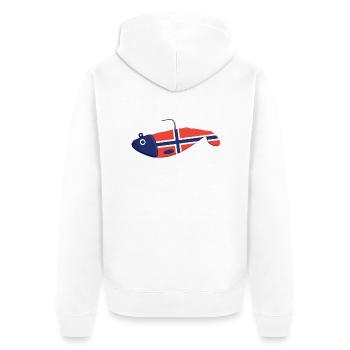 Gummifisch Big Norwegen - Unisex Premium Bio Zip Hoodie - Weiß - Hinten - Thijin (182cm)