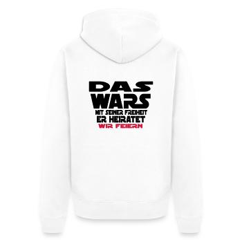 das wars er heiratet wir feiern - Unisex Premium Bio Zip Hoodie - Weiß - Hinten - Thijin (182cm)