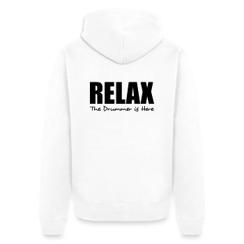 relax the drummer is here - Unisex Premium Bio Zip Hoodie - Weiß - Hinten - Thijin (182cm)
