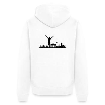 Berlin Jogger - Unisex Premium Bio Zip Hoodie - Weiß - Hinten - Thijin (182cm)