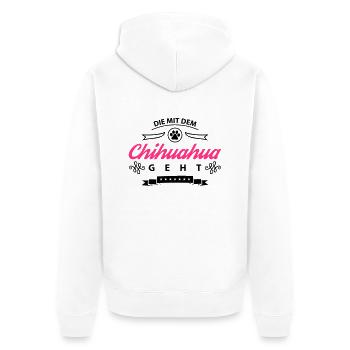 chihuahua die mit dem geht - Unisex Premium Bio Zip Hoodie - Weiß - Hinten - Thijin (182cm)
