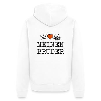 ich liebe meinen Bruder Herz - Unisex Premium Bio Zip Hoodie - Weiß - Hinten - Thijin (182cm)