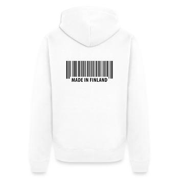 Made in Finland - Suomi - Unisex Premium Bio Zip Hoodie - Weiß - Hinten - Thijin (182cm)