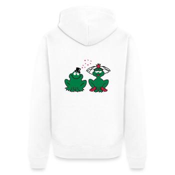Hochzeit - JGA - Braut - Paar - Froschpärchen - 3C - Unisex Premium Bio Zip Hoodie - Weiß - Hinten - Thijin (182cm)