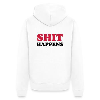 SHIT HAPPENS - Unisex Premium Bio Zip Hoodie - Weiß - Hinten - Thijin (182cm)