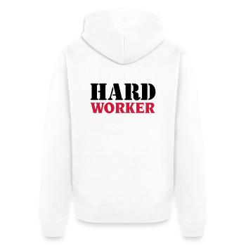Hard worker - Unisex Premium Organic Zip Hoodie - white - Back - Thijin (182cm)