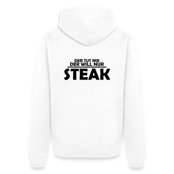 der tut nix, der will nur steak - Unisex Premium Bio Zip Hoodie - Weiß - Hinten - Thijin (182cm)