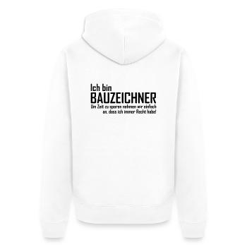 ich bin bauzeichner - Unisex Premium Bio Zip Hoodie - Weiß - Hinten - Thijin (182cm)