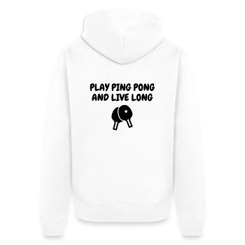 Table Tennis - Ping Pong - Sport - Racket - Ball - Unisex Premium Bio Zip Hoodie - Weiß - Hinten - Thijin (182cm)