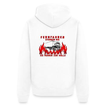 Fernfahrer - Unisex Premium Bio Zip Hoodie - Weiß - Hinten - Thijin (182cm)
