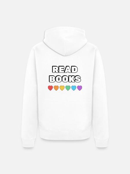 Read Books Rainbow Hearts - Unisex Premium Organic Zip Hoodie - white