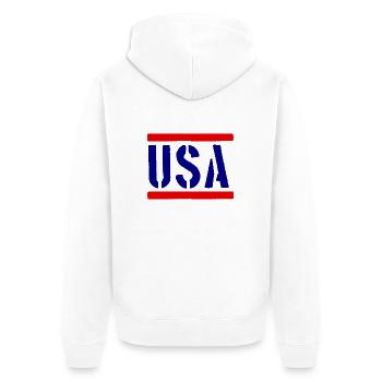 Logo des États-Unis - Slogan - États-Unis d’Amérique - Veste à capuche bio Premium Unisexe - blanc - Dos - Thijin (182cm)