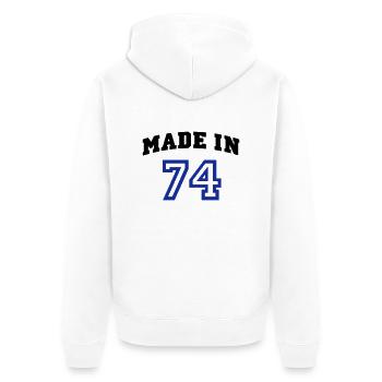 mp_madein74b - Unisex Premium Organic Zip Hoodie - white - Back - Thijin (182cm)