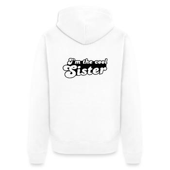 Ich bin die Schwester COOL - Unisex Premium Bio Zip Hoodie - Weiß - Hinten - Thijin (182cm)