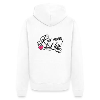 Kiss more, think less! - Unisex Premium Bio Zip Hoodie - Weiß - Hinten - Thijin (182cm)
