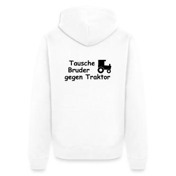 tausche bruder gegen traktor - Unisex Premium Bio Zip Hoodie - Weiß - Hinten - Thijin (182cm)