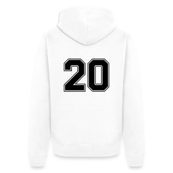 20 - Unisex Premium Bio Zip Hoodie - Weiß - Hinten - Thijin (182cm)