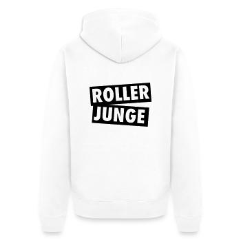 ROLLER JUNGE - Unisex Premium Bio Zip Hoodie - Weiß - Hinten - Thijin (182cm)