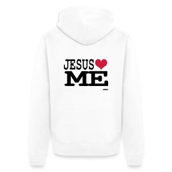 jesus loves me - Unisex Premium Bio Zip Hoodie - Weiß - Hinten - Thijin (182cm)