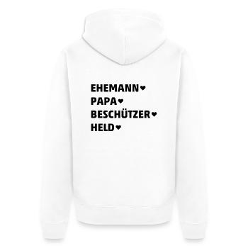 Ehemann, Papa Vater, Vati, Beschützer, Held (dh) - Unisex Premium Bio Zip Hoodie - Weiß - Hinten - Thijin (182cm)