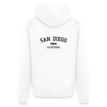 San Diego - Californie - États-Unis - États-Unis - Veste à capuche bio Premium Unisexe - blanc - Dos - Thijin (182cm)