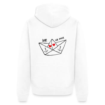 Papierschiff - Schiff - Boot Liebe Anker Wir ... - Unisex Premium Bio Zip Hoodie - Weiß - Hinten - Thijin (182cm)