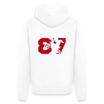 Moto 87 motard - Unisex Premium Bio Zip Hoodie - Weiß - Hinten - Thijin (182cm)