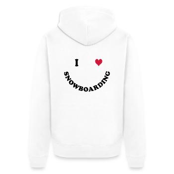 I love Snowboarding - Unisex Premium Bio Zip Hoodie - Weiß - Hinten - Thijin (182cm)