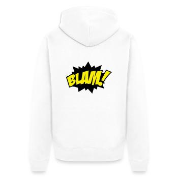 explosion - Unisex Premium Bio Zip Hoodie - Weiß - Hinten - Thijin (182cm)