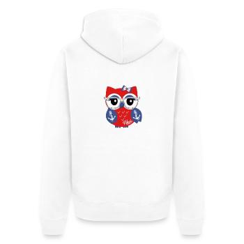 Eule_Ahoi_blau - Unisex Premium Bio Zip Hoodie - Weiß - Hinten - Thijin (182cm)