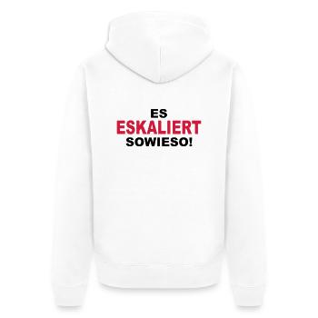Es eskaliert sowieso - Unisex Premium Bio Zip Hoodie - Weiß - Hinten - Thijin (182cm)