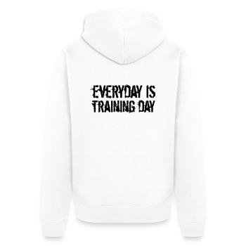 everyday is training day gym muskeln stark workout - Unisex Premium Bio Zip Hoodie - Weiß - Hinten - Thijin (182cm)