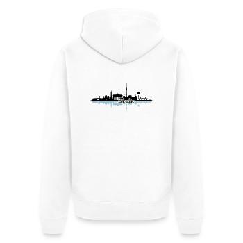 Skyline - Berlin - Unisex Premium Bio Zip Hoodie - Weiß - Hinten - Thijin (182cm)