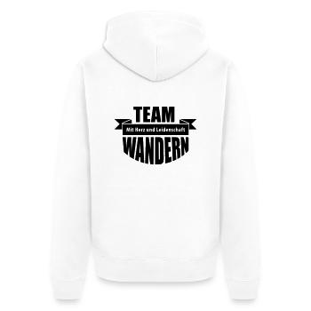 TEAM WANDERN – Natur Berge Urlaub hiking - Unisex Premium Bio Zip Hoodie - Weiß - Hinten - Thijin (182cm)