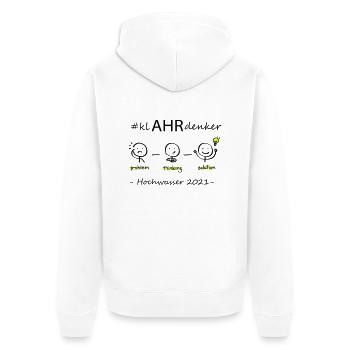 We AHR together | Ahrtal Hochwasser SolidAHRität - Unisex Premium Bio Zip Hoodie - Weiß - Hinten - Thijin (182cm)