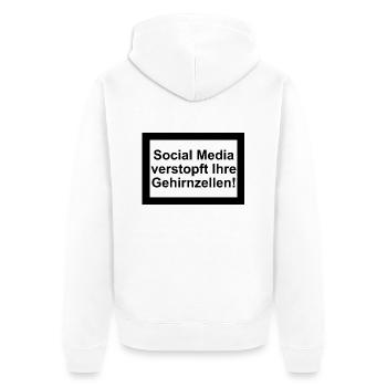 Social Media verstopft Gehirnzellen - Unisex Premium Bio Zip Hoodie - Weiß - Hinten - Thijin (182cm)