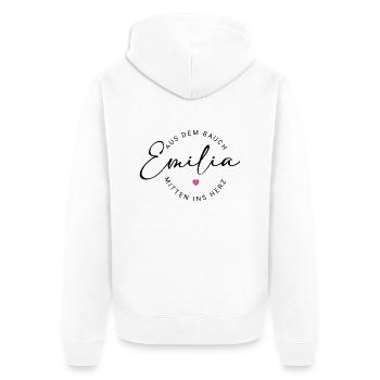 Emilia Name - Unisex Premium Bio Zip Hoodie - Weiß - Hinten - Thijin (182cm)