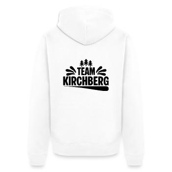 Team Kirchberg - Unisex Premium Bio Zip Hoodie - Weiß - Hinten - Thijin (182cm)