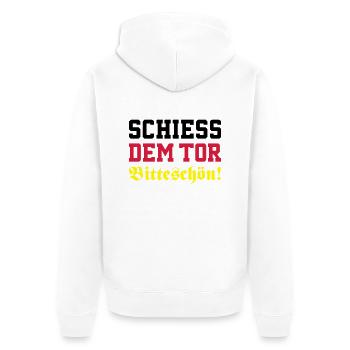 Schiess dem Tor, bitteschön! - Unisex Premium Bio Zip Hoodie - Weiß - Hinten - Thijin (182cm)