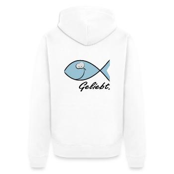 Happy Ichthys - Christliches Symbol Fisch - Unisex Premium Bio Zip Hoodie - Weiß - Hinten - Thijin (182cm)