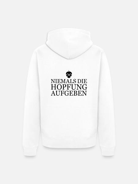 Nie die Hopfung aufgeben - Unisex Premium Bio Zip Hoodie - Weiß