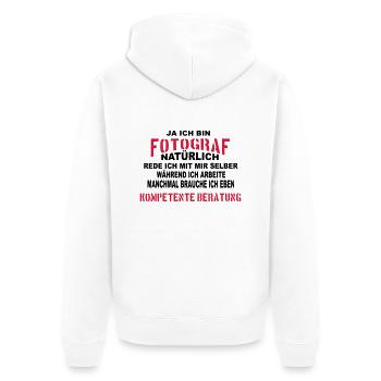 Fotograf Beratung - Unisex Premium Bio Zip Hoodie - Weiß - Hinten - Thijin (182cm)