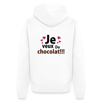 je veux du chocolat - Veste à capuche bio Premium Unisexe - blanc - Dos - Thijin (182cm)