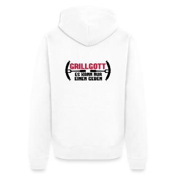 Grillgott - es kann nur einen geben - Unisex Premium Bio Zip Hoodie - Weiß - Hinten - Thijin (182cm)