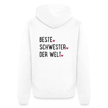 Schwester - Unisex Premium Bio Zip Hoodie - Weiß - Hinten - Thijin (182cm)